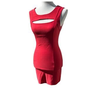 The Vintage Shop Coral Red Bodycon Cocktail Dress Size Medium Pre-Loved